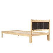 Letto per Bambini 90 x 200 cm - Testiera Imbottita in PU e Doghe in Legno - Beige