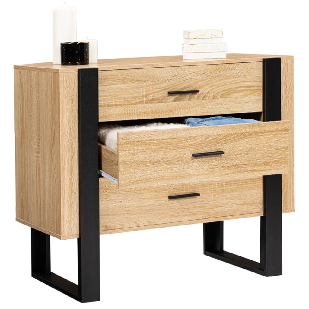 IDMarket - Cassettiera a 3 cassetti PHOENIX in legno e nero