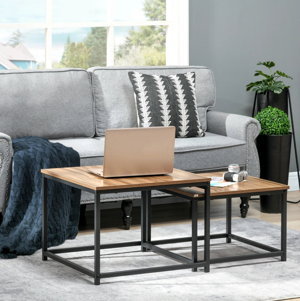 Set di 2 tavolini da caffè stile industriale 60x60x45 cm legno e acciaio