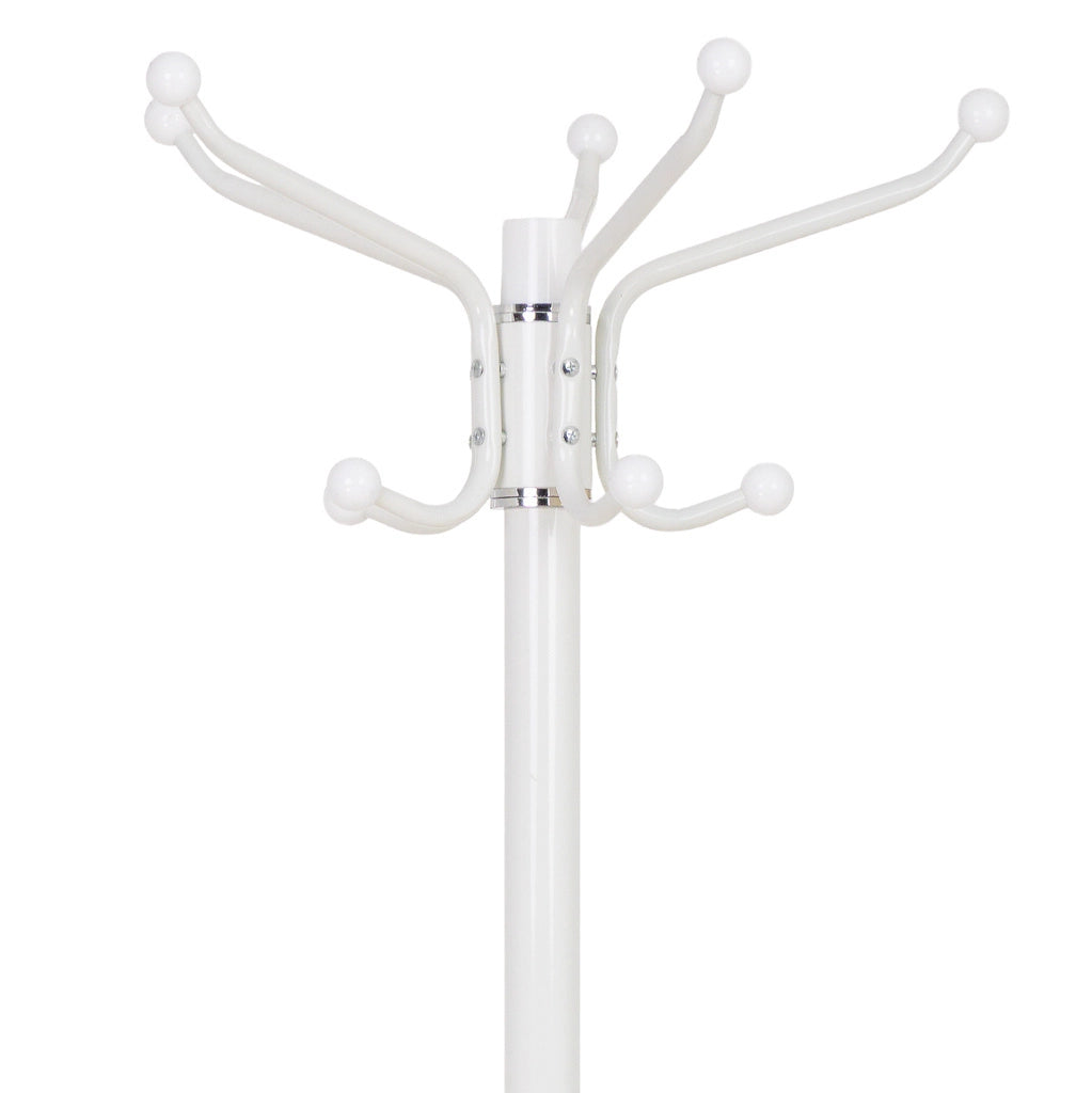 Perchero de metal blanco con paraguero y 5 ganchos D36X172h cm