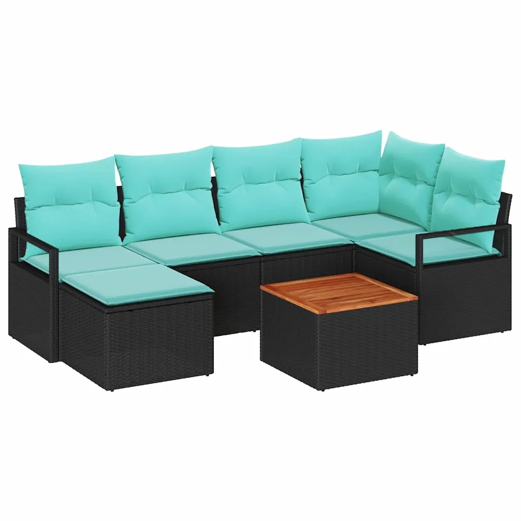 Set Divano da Giardino con cuscino 7 pcs Nero polyrattan