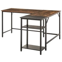 Scrivania Angolare in Stile Industriale con Ripiano Laterale, in Legno e Metallo Nero, 150x120x75cm