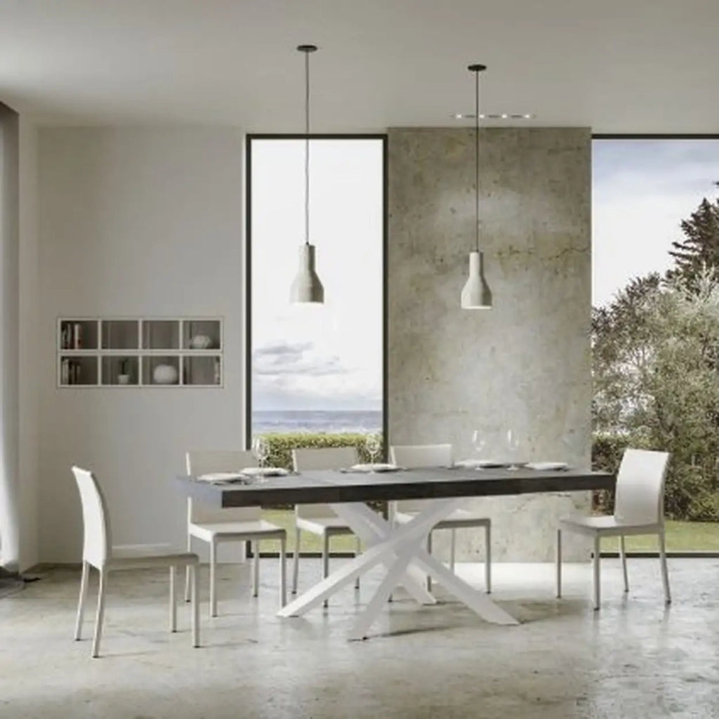 Tavolo allungabile 120/380x90 cm Volantis Premium colore cemento gambe bianche