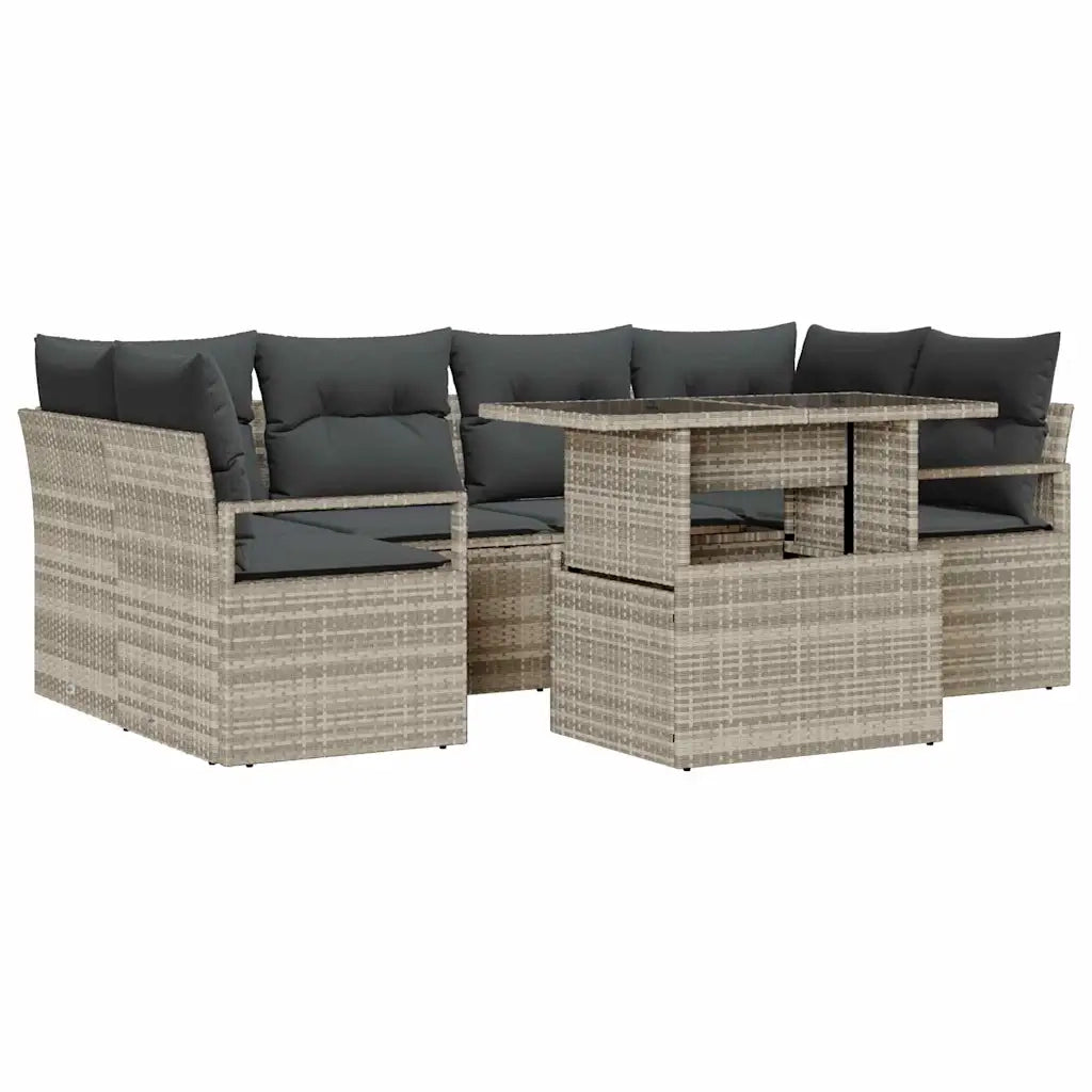 Set Divano da Giardino 7 pcs Grigio chiaro Poly Rattan