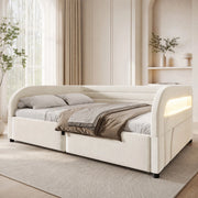 Letto imbottito 140x200 cm con contenitore idraulico e LED; in flanella beige