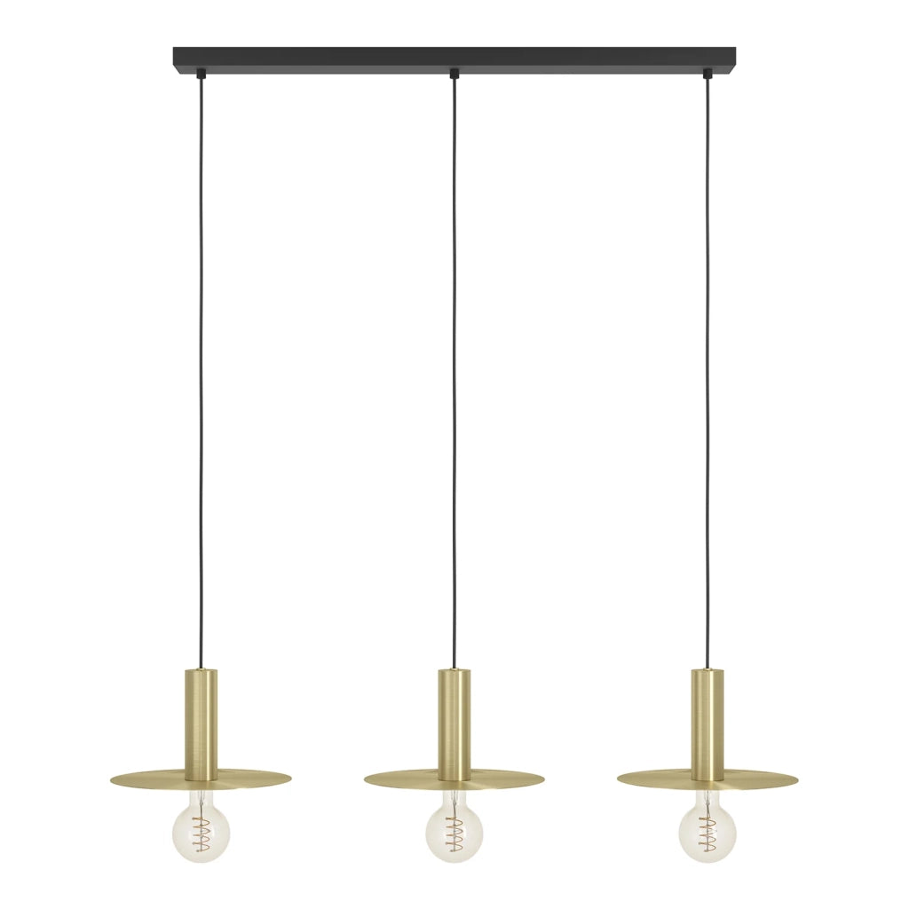 Lampadario A Sospensione Moderno Escandell Acciaio Nero Ottone 3 Luci E27