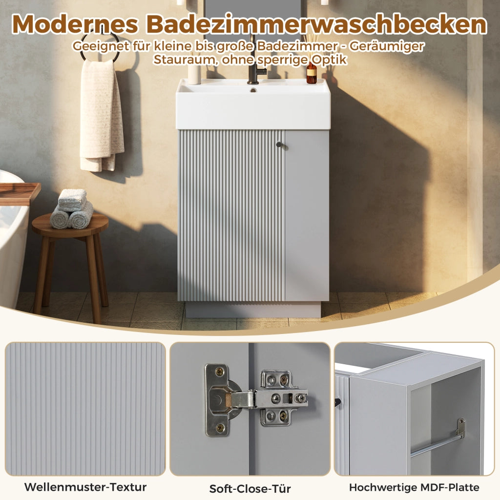 Mobile sottolavabo con lavabo in ceramica anta a chiusura ammortizzata e portarotolo removibile grigio 55 × 32 × 87 cm
