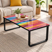 Coffee Table With Glass Top Rainbow Print