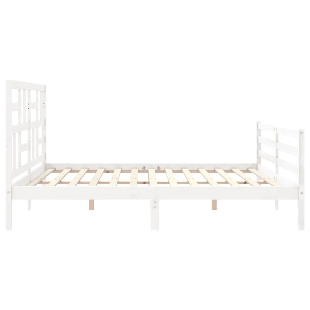 Letto matrimoniale | Letto per adulti | Giroletto con Testiera Bianco 200x200 cm in Legno Massello