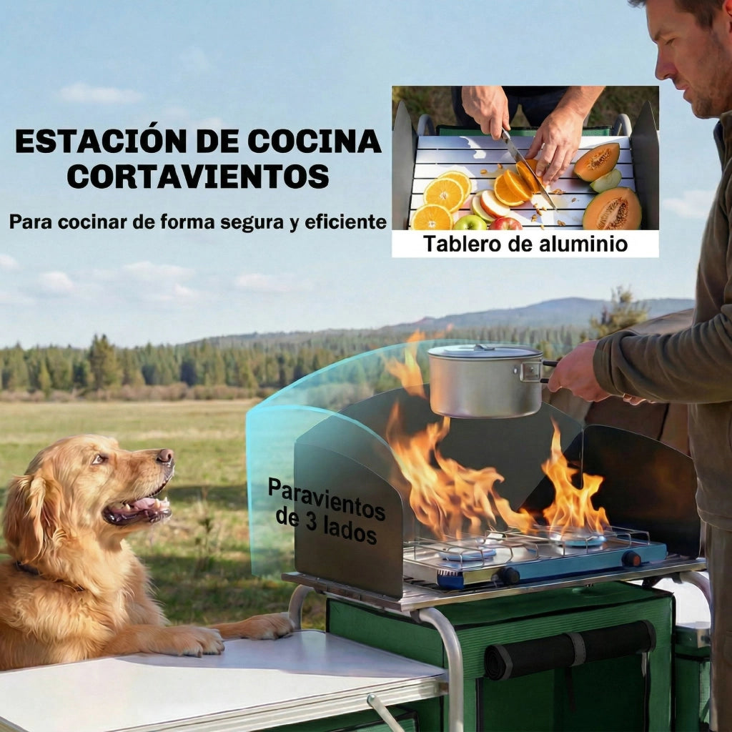 Tavolo da cucina pieghevole con 3 tavolini e 4 ganci ¨C zephmum ¨C 172x48x130 cm verde