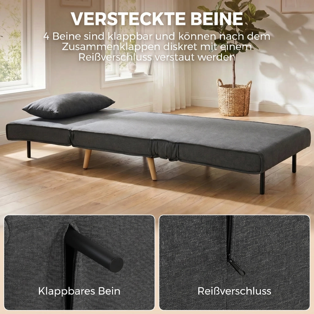 Poltrona letto pieghevole 3 in 1 ¨C Xylo ¨C Tessuto lino grigio con schienale reclinabile