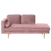 Chaise longue Velluto Rosa Imbottito versione sinistra Orientamento Gambe In Metallo Rafforzamento Cuscino Design Moderno