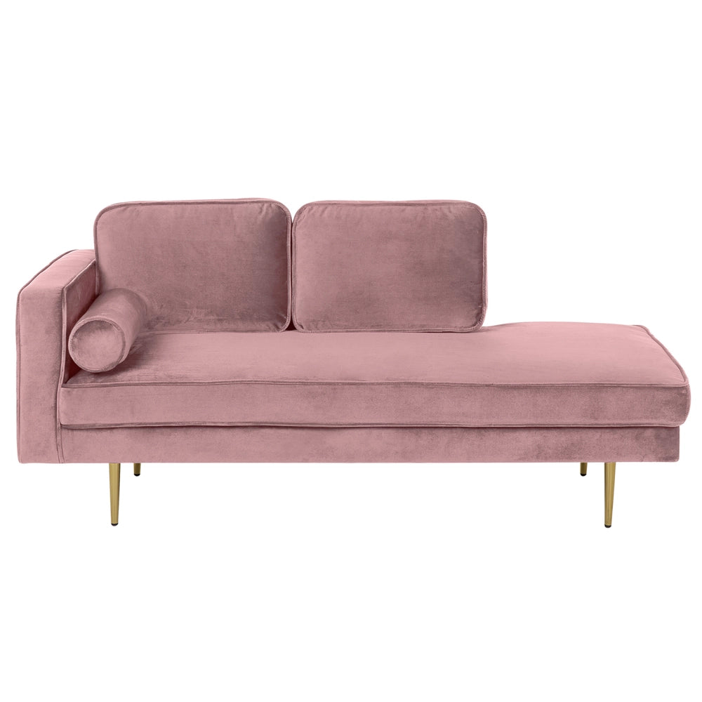 Chaise longue Velluto Rosa Imbottito versione sinistra Orientamento Gambe In Metallo Rafforzamento Cuscino Design Moderno