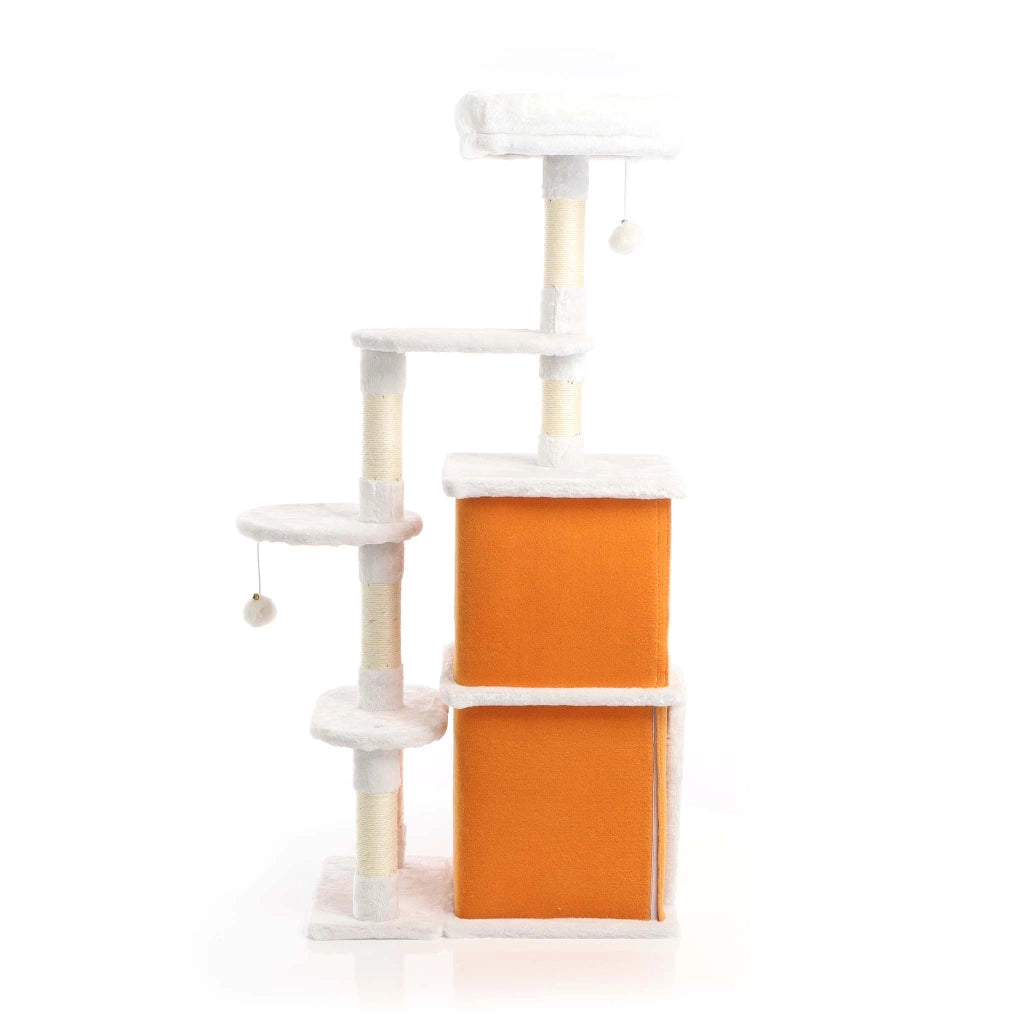 Fudajo Albero tiragraffi per gatti 125cm bianco/marrone con sisal e cuccette