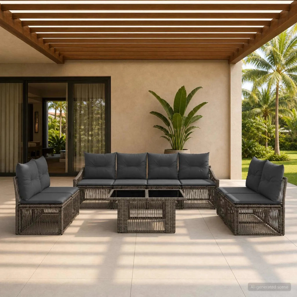 Set Divano da Giardino 9 pz Grigio e Grigio Scuro polyrattan 3437237
