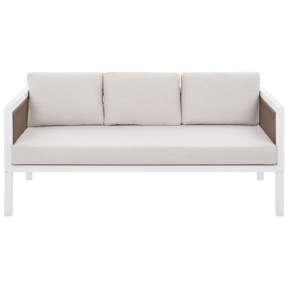 Divano da Giardino 5 Posti Bianco e Marrone Alluminio 5 Posti con Cuscini Moderni