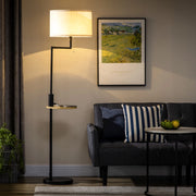 Lampada da terra con tavolino, porta USB e struttura in acciaio, bianco, Ø40 x 168 cm
