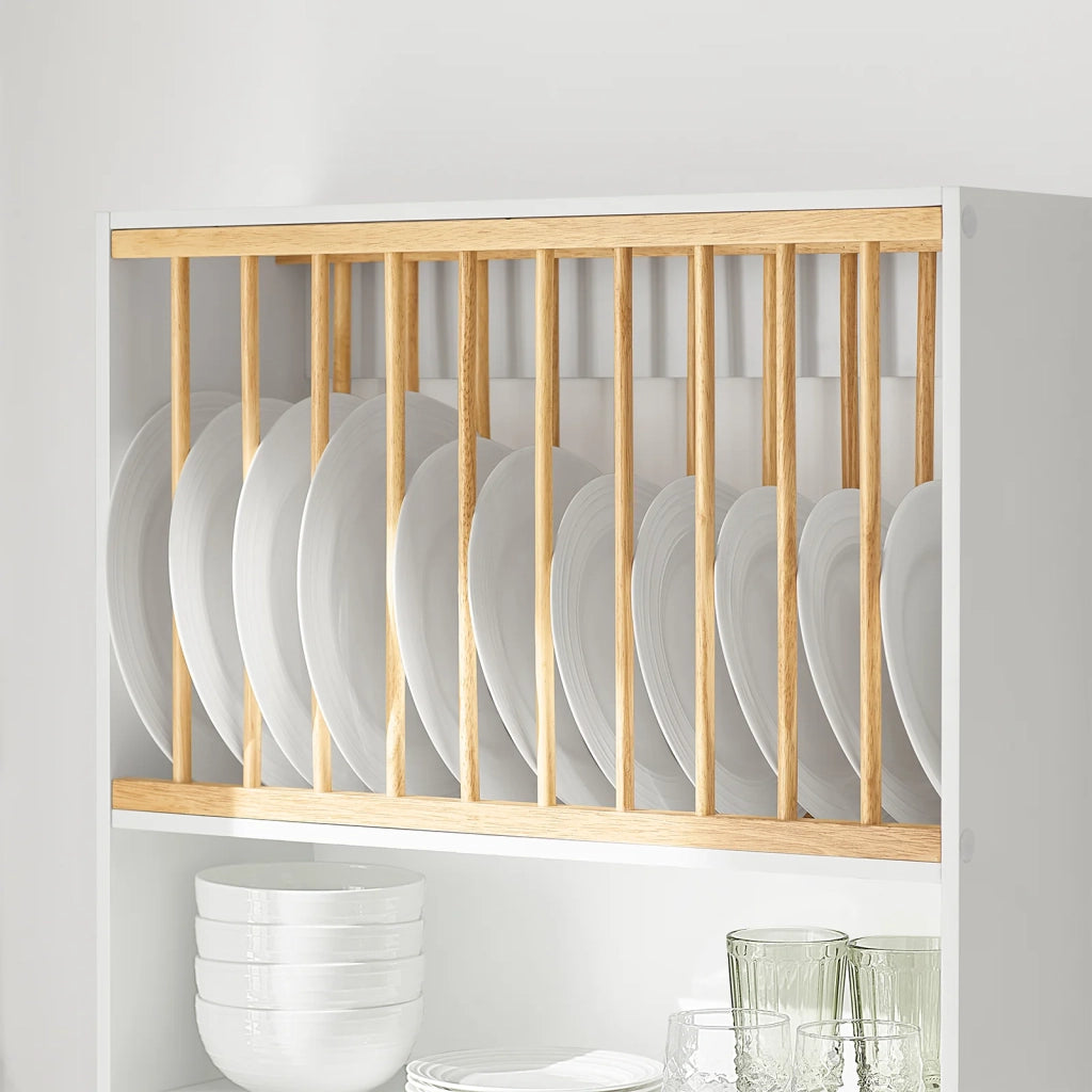 Porta Piatti d'angolo Pensile Cucina Scolapiatti da Muro con 7 Ganci 76x47x12 cm KCR09-W