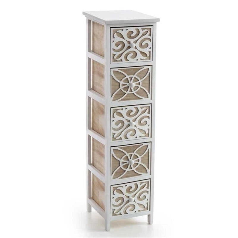 CASSETTIERA IN LEGNO DECORATO 5 CASSETTI 26 X 32 X 98 CM BICOLORE