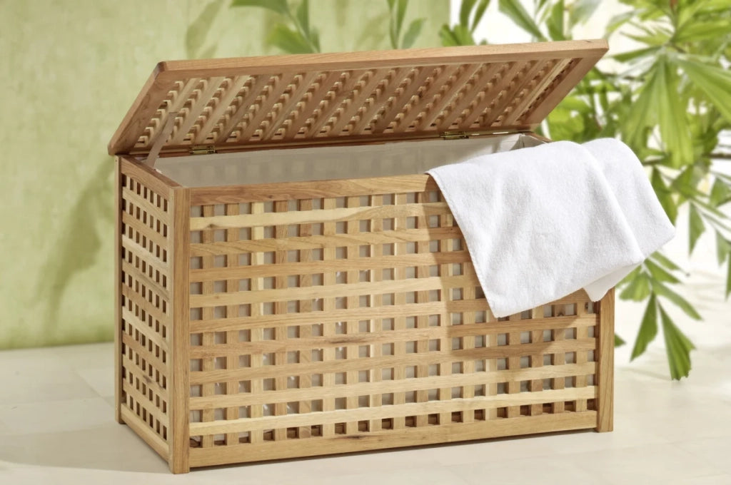 Cesto per la biancheria, extra largo, design a traliccio, legno di noce
