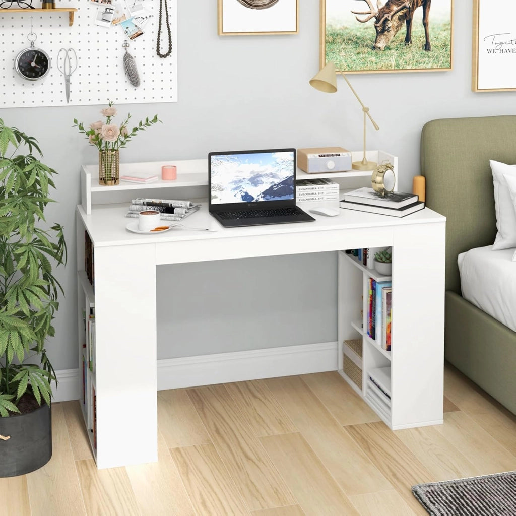 Scrivania con Libreria, Scrivania Moderna con Libreria a Cubi, Tavolo Salvaspazio con Scomparti e Kit Antiribaltamento Adatta a Studio, Ufficio, Camera da Letto, 120 x 54 x 90,5 cm, Bianco