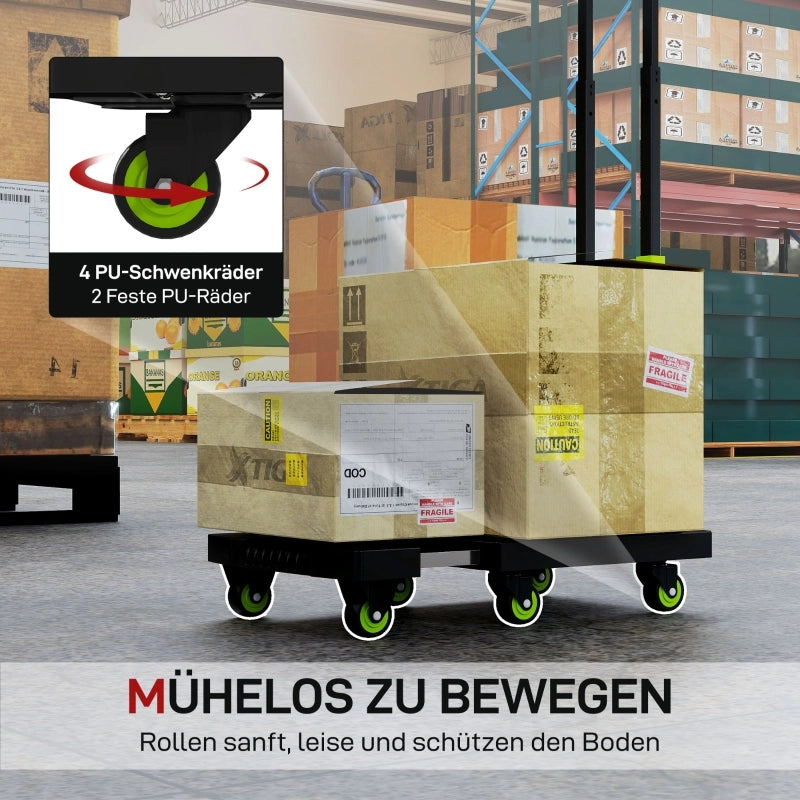 Carrello pieghevole in metallo con ruote e maniglia regolabile, 49 x 35 x 102 cm, verde.