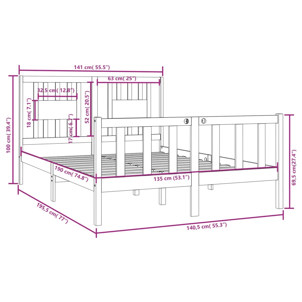 Giroletto Bianco in Legno Massello 135x190 cm Double