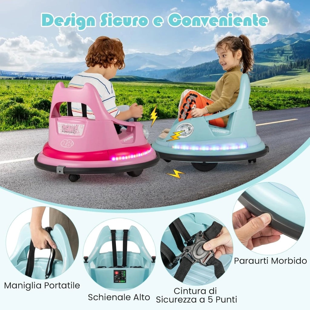 Autoscontro Elettrico per Bambini, 12V Macchina Cavalcabile Rotazione a 360° con Telecomando, 5 Effetti Luce, Musica e Cintura di Sicurezza, Macchina Cavalcabile per Bambini 3+ Anni (Blu)