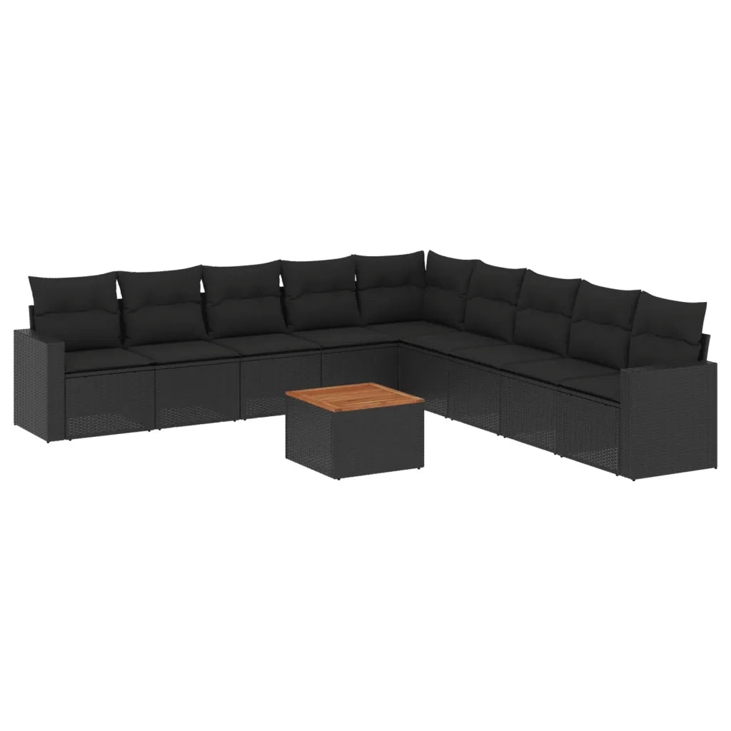 Set Divani da Giardino 10pz con Cuscini in Polyrattan Nero 3224165