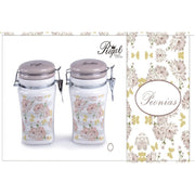 Set 2 Bis Barattoli da Cucina in Ceramica Sale Fino e Sale Grosso Decoro Peonias
