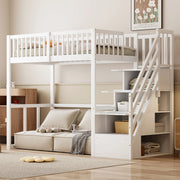 Letto a soppalco 90x200 cm in legno bianco con scala contenitore