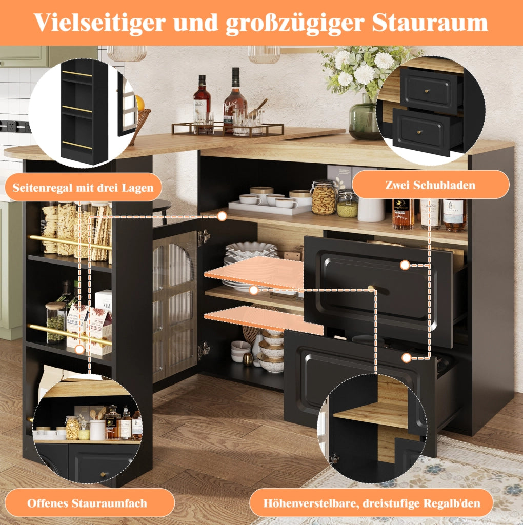 Mobile bar girevole ed estensibile 138-204 cm nero