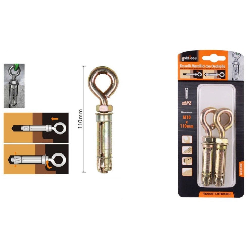 Trade Shop - Set 2pz Tasselli Metallici Occhiello Bulloni M10x110mm Accessori Minuteria 91050 -