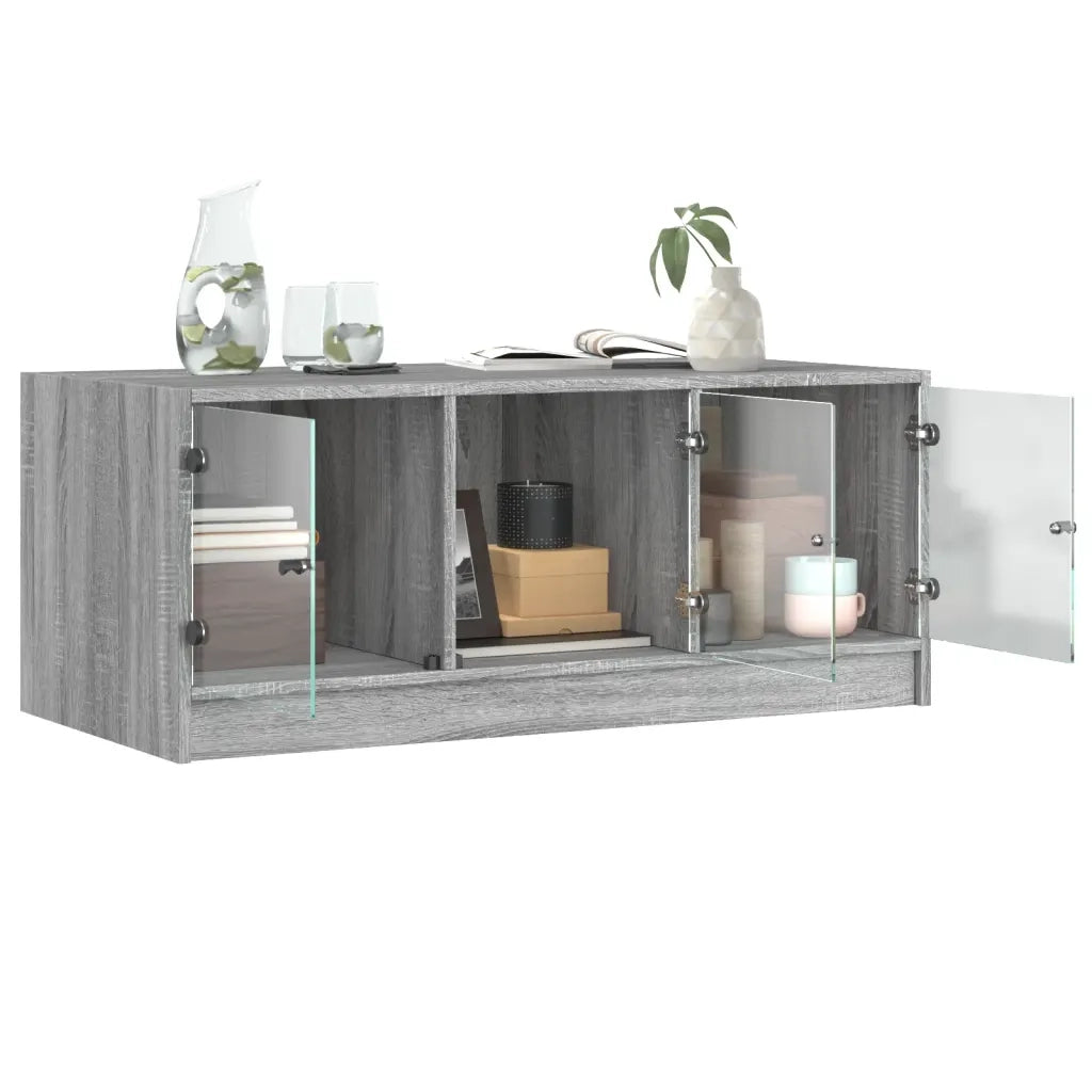 Tavolino da salotto | Tavolino da caff¨¨ | Tavolino da Soggiorno con Ante in Vetro Grigio Sonoma 102x50x42cm