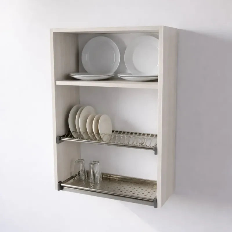 Pensile Scolapiatti H 90X L 60X P 33 Completo Di Scolapiatti In Acciaio Inox. Spedizione In Kit In Colore Larice Bianco
