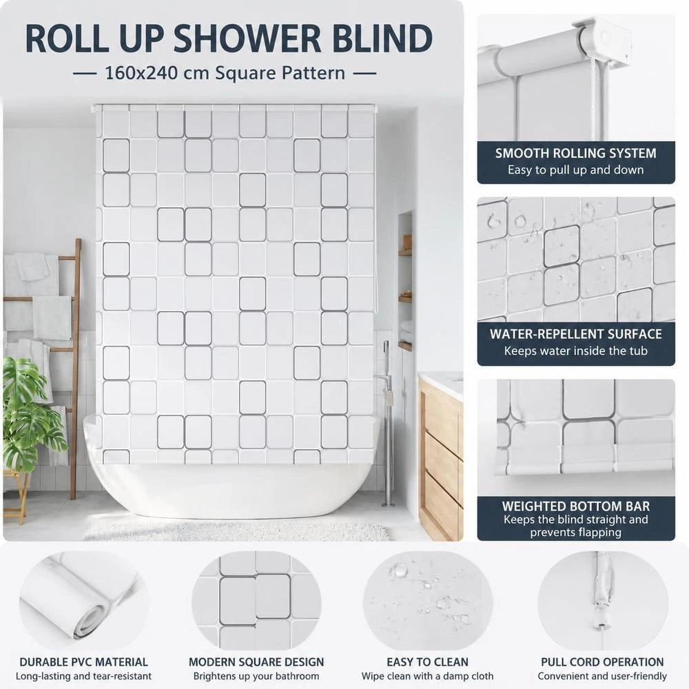 Shower Roller Blind 160x240 Cm Square Pattern
