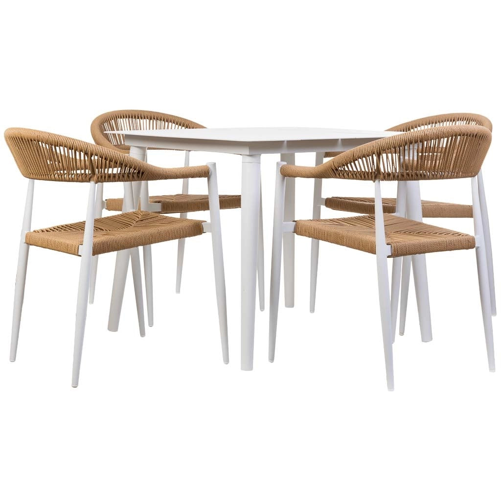 Set tavolo e 4 sedie beige, tavolo: 90x90x74.sedia(4): 56x60x78