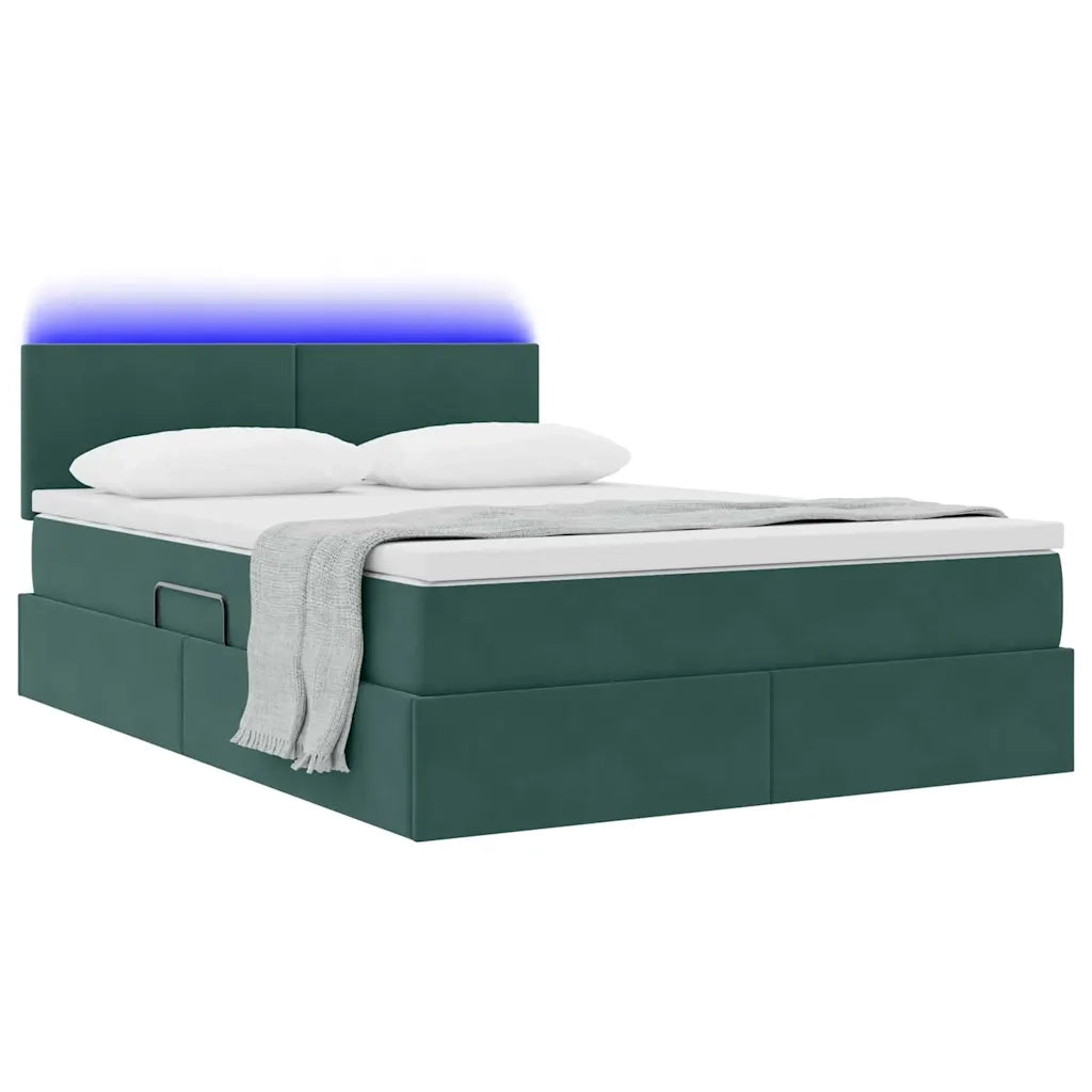Letto con contenitore e LED Verde Scuro 140 x 200 cm Velluto 3371340