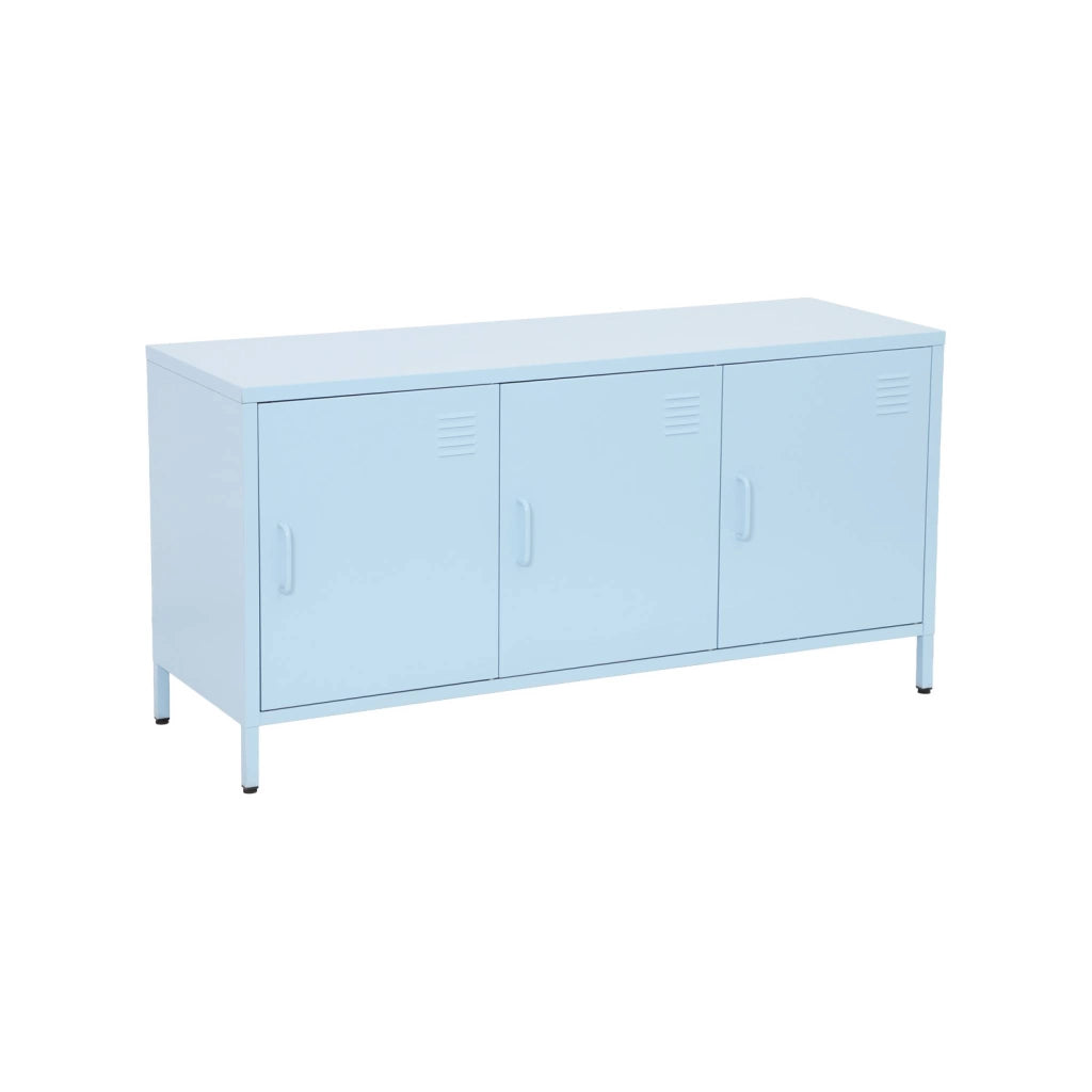 Mobile tv industriale in metallo 3 ante, 120cm, blu chiaro