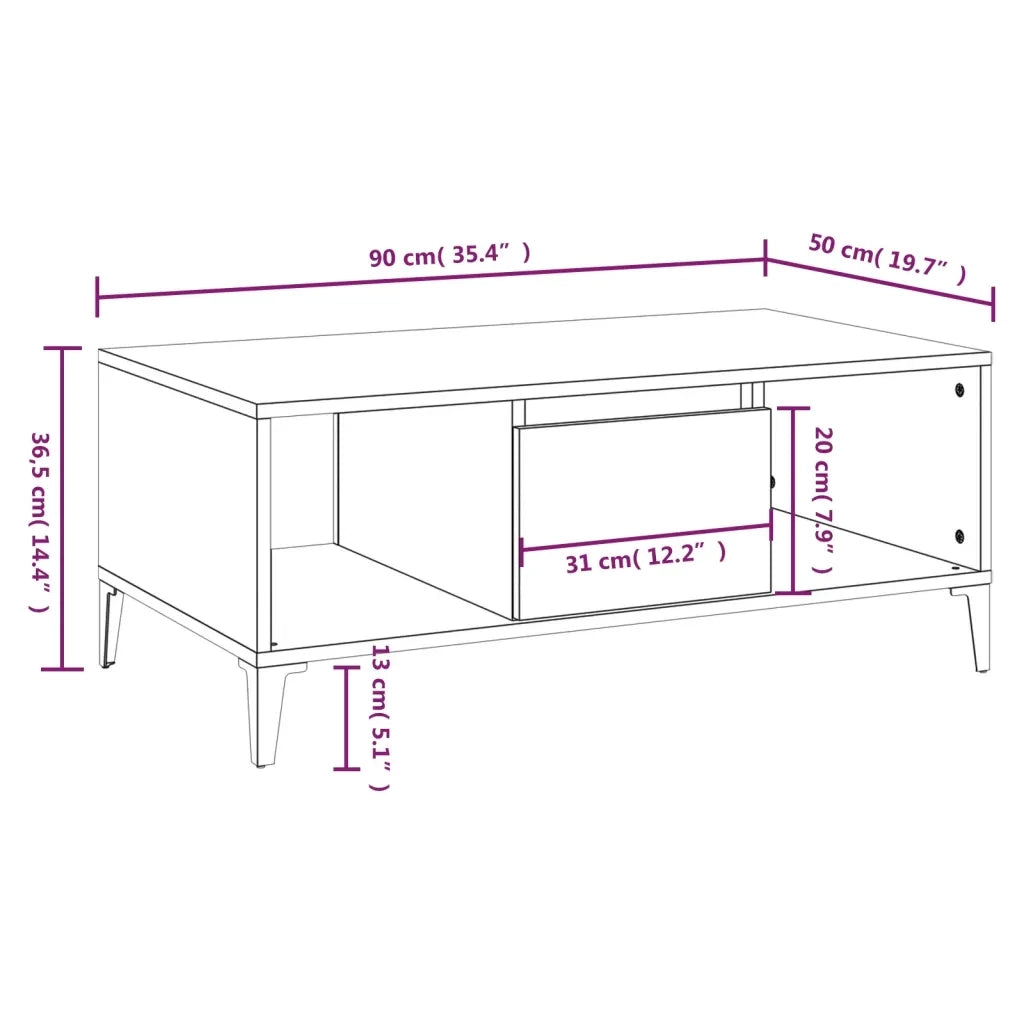 Tavolino Salotto Bianco Lucido 90x50x36,5 cm Legno Multistrato cod mxl 27980