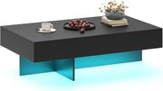 Tavolino da Salotto Moderno, Tavolino da Caffè con Luci LED Regolabili, 3 Cassetti e Telecomando, Tavolo Basso Rettangolare per Soggiorno, Studio e Ufficio, 120 x 70 x 35 cm (Nero)