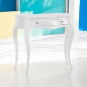 Consolle in legno Shabby chic bianco opaco mod Mary con pomelli argento anticato