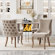 Sedie da Pranzo Imbottite in Velluto ¨C Xylo ¨C Beige, Gambe in Legno Massello, Set 4 Pezzi
