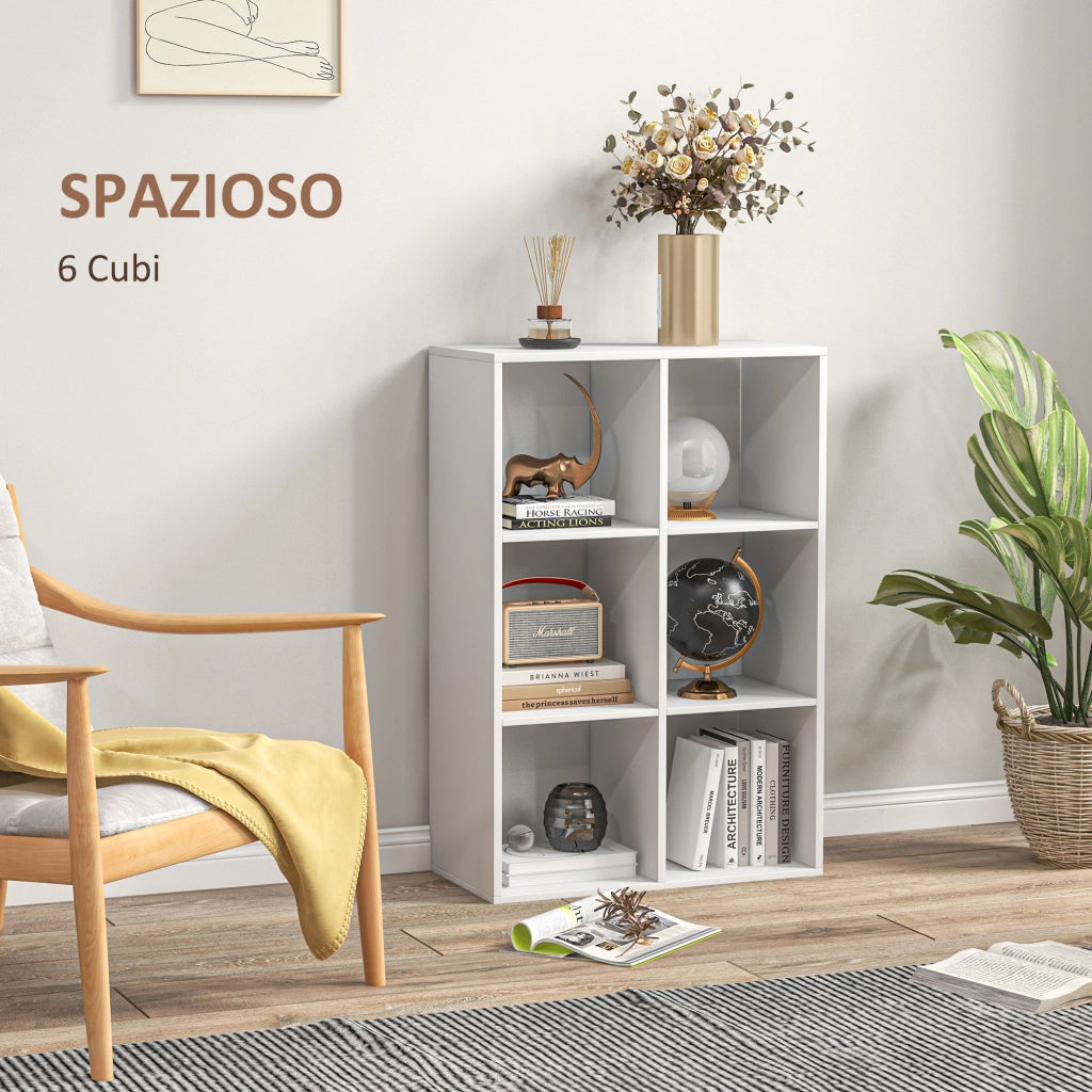 Libreria a Cubi con 6 Ripiani Portaoggetti dal Design Rustico, Libreria Moderna in Legno, per Cameretta, Studio, Ufficio, 61.5x29.5x91.5 cm, Bianco