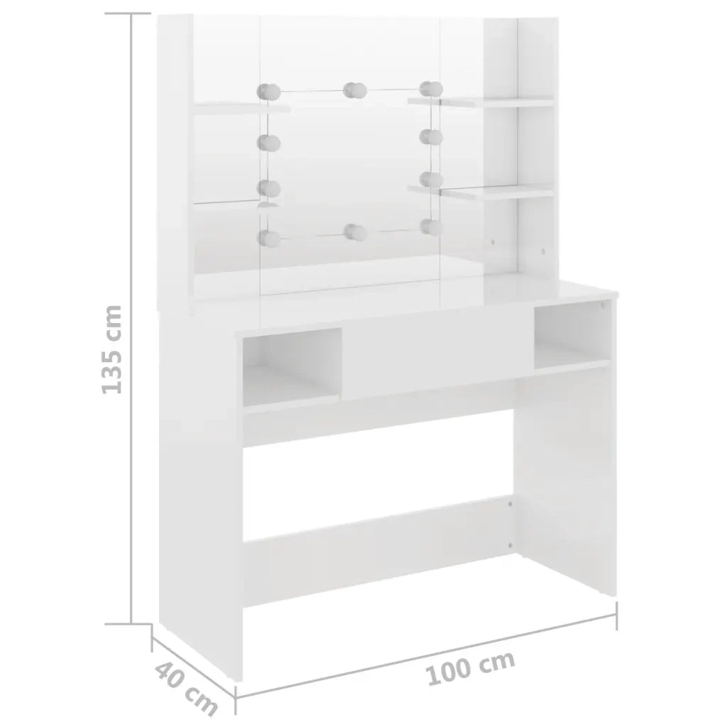 Toeletta con Luci LED 100x40x135 cm in MDF Bianco Lucido 331539