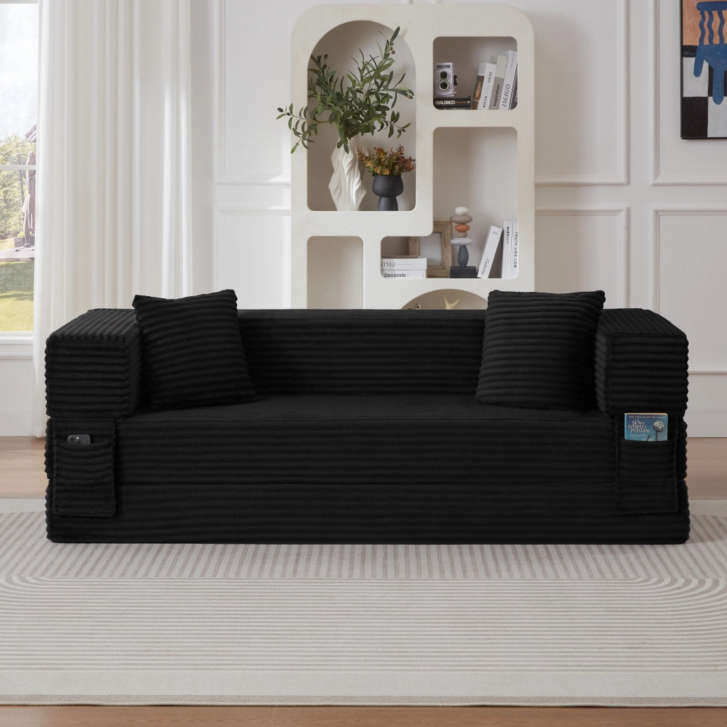 Divano Convertibile in Letto in Schiuma con Rivestimento a Corda, Design Classico, Nero