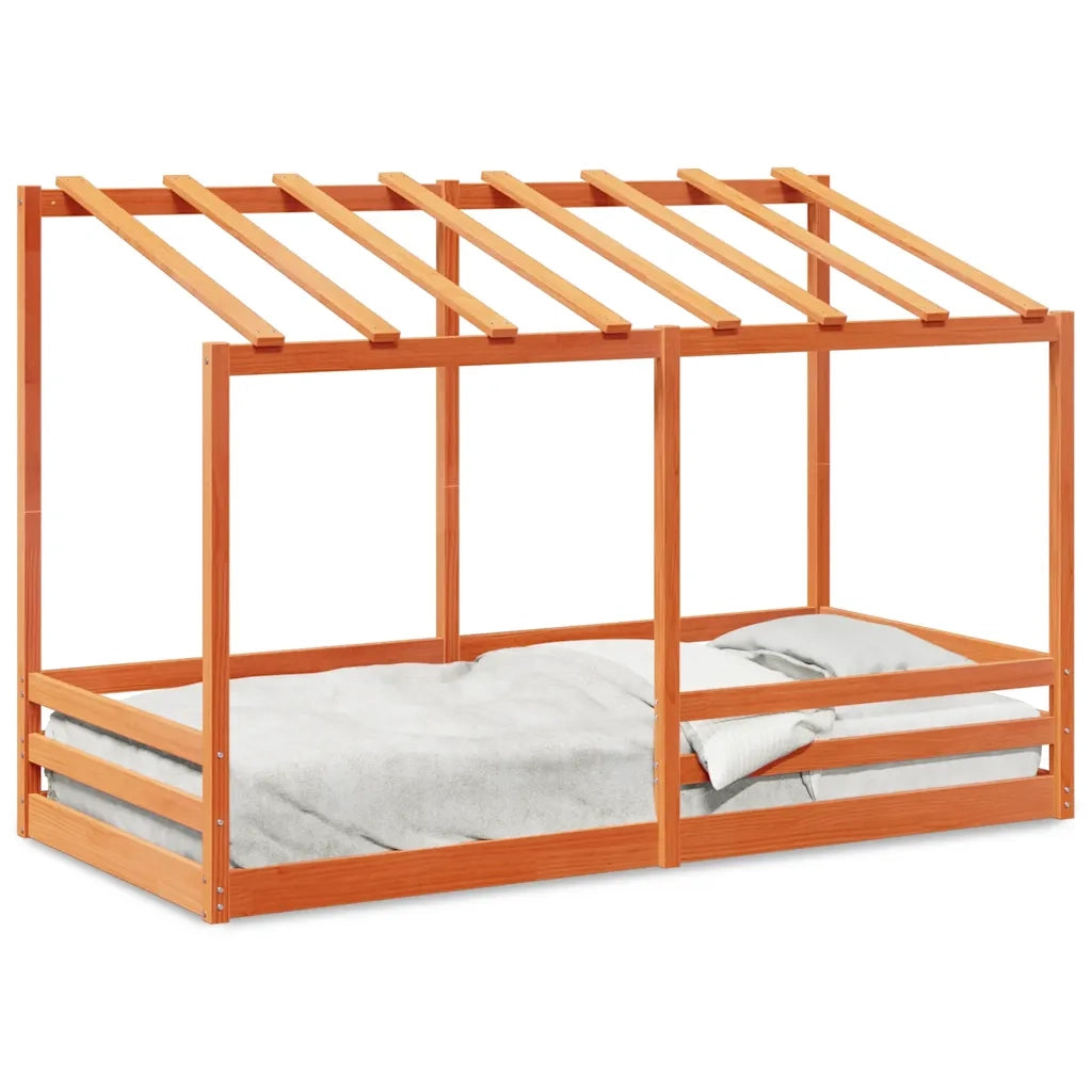 Letto Bambini | Letto Infantile | Lettino con Tetto Marrone Cera 80x200 cm Massello Pino
