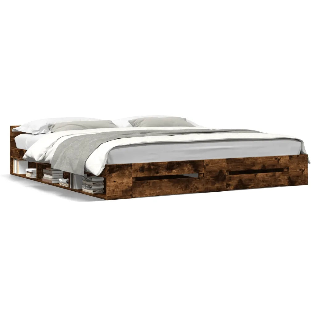 Giroletto con Cassetti Rovere Fumo 180x200 cm Legno Multistrato 3280731