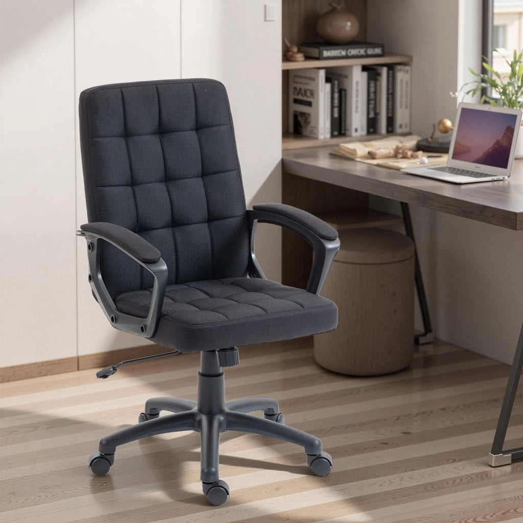 Sedia da Ufficio Giratoria Imbottita con Schienale e Braccioli Altezza Regolabile ¨C Zephmum ¨C Nero
