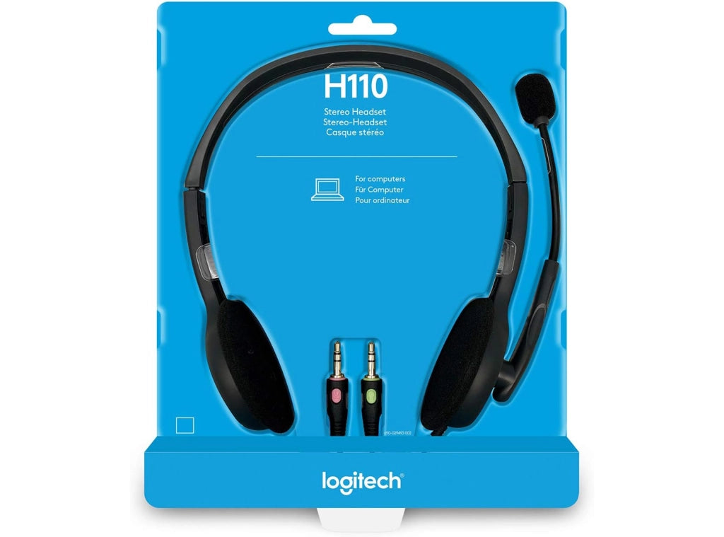 Cuffie Cablate Stereo Logitech H110 con Microfono a Cancellazione del Rumore Doppio Jack 3.5mm Archetto Regolabile per PC Desktop Smart Working e DAD Grigio